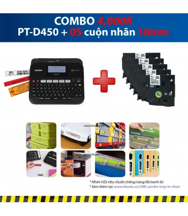 Máy in nhãn Combo: PT-D450 + 5 Cuộn nhãn 18mm | ⓿❽❻❽❺⓿❺⓿❺❺ | Máy in nhãn, máy in tem, máy in mã vạch | khuetu.vn