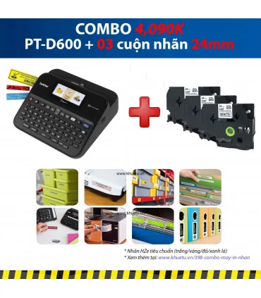 Máy in nhãn Combo: PT-D600 + 3 Cuộn nhãn 24mm | ⓿❽❻❽❺⓿❺⓿❺❺ | Máy in nhãn, máy in tem, máy in mã vạch | khuetu.vn
