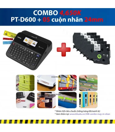 Máy in nhãn Combo: PT-D600 + 5 Cuộn nhãn 24mm | ⓿❽❻❽❺⓿❺⓿❺❺ | Máy in nhãn, máy in tem, máy in mã vạch | khuetu.vn