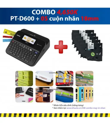 Máy in nhãn Combo: PT-D600 + 5 Cuộn nhãn 18mm (siêu dính) | ⓿❽❻❽❺⓿❺⓿❺❺ | Máy in nhãn, máy in tem, máy in mã vạch | khuetu.vn