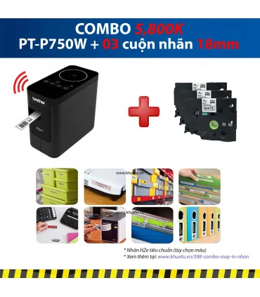Máy in nhãn Combo: PT-P750W + 3 Cuộn nhãn 18mm | ⓿❽❻❽❺⓿❺⓿❺❺ | Máy in nhãn, máy in tem, máy in mã vạch | khuetu.vn