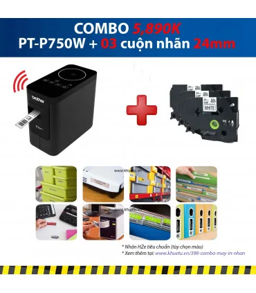 Máy in nhãn Combo: PT-P750W + 3 Cuộn nhãn 24mm | ⓿❽❻❽❺⓿❺⓿❺❺ | Máy in nhãn, máy in tem, máy in mã vạch | khuetu.vn