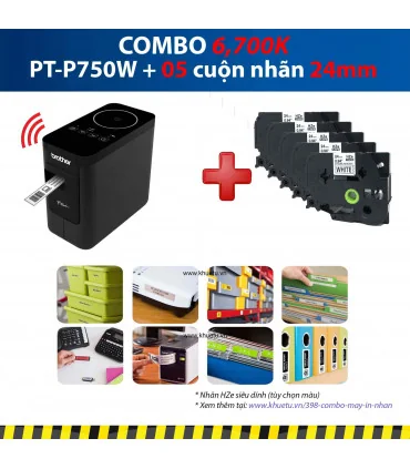 Máy in nhãn Combo: PT-P750W + 5 Cuộn nhãn 24mm (siêu dính) | ⓿❽❻❽❺⓿❺⓿❺❺ | Máy in nhãn, máy in tem, máy in mã vạch | khuetu.vn