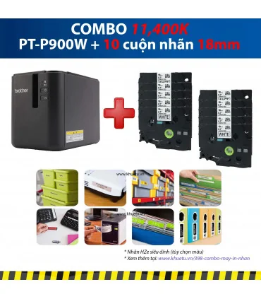 Máy in nhãn Combo: PT-P900W + 10 Cuộn nhãn 18mm (siêu dính) | ⓿❽❻❽❺⓿❺⓿❺❺ | Máy in nhãn, máy in tem, máy in mã vạch | khuetu.vn