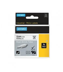 Dymo S07183000 (18055) Rhino Heat-Shrink Cable Label Tube 12 mm x 1.5 m Cassette - Black on White | ⓿❽❻❽❺⓿❺⓿❺❺ | Ống co nhiệt...