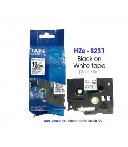 Nhãn in HZe-S231 (TZe-S231, TZ2-S231), 12mm x 8m, Black on White | ⓿❽❻❽❺⓿❺⓿❺❺ | Nhãn in, tem in, giấy in, băng nhãn, tape in ...