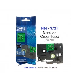 Nhãn in HZe-S721 (TZe-S721, TZ2-S721), 9mm x 8m, Black on Green | ⓿❽❻❽❺⓿❺⓿❺❺ | Nhãn in, tem in, giấy in, băng nhãn, tape in |...