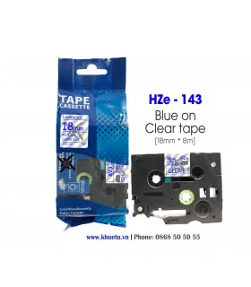 Nhãn in HZe-143 (TZe-143, TZ2-143), 18mm x 8m, Blue on Clear | ⓿❽❻❽❺⓿❺⓿❺❺ | Nhãn in, tem in, giấy in, băng nhãn, tape in | kh...
