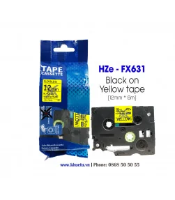 Nhãn in HZe-FX631 (TZe-FX631, TZ2-FX631), 12mm x 8m, Black on Yellow | ⓿❽❻❽❺⓿❺⓿❺❺ | Nhãn in, tem in, giấy in, băng nhãn, tape...