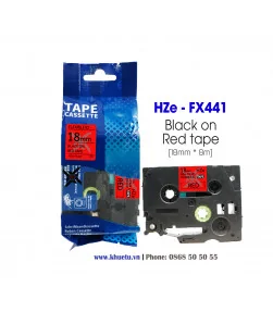 Nhãn in HZe-FX441 (TZe-FX441, TZ2-FX441), 18mm x 8m, Black on Red | ⓿❽❻❽❺⓿❺⓿❺❺ | Nhãn in, tem in, giấy in, băng nhãn, tape in...