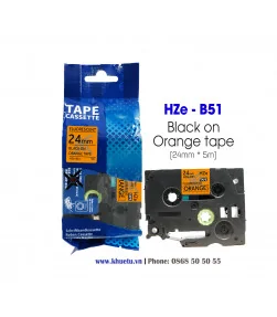 Nhãn in HZe-B51 (TZe-B51, TZ2-B51), 24mm x 8m, Black on Flourescent Orange, Dạ quang | ⓿❽❻❽❺⓿❺⓿❺❺ | Nhãn in, tem in, giấy in,...