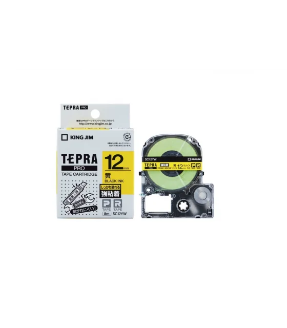 Tepra SC12YW (Chữ đen nền vàng, khổ 12mm, siêu dính)
