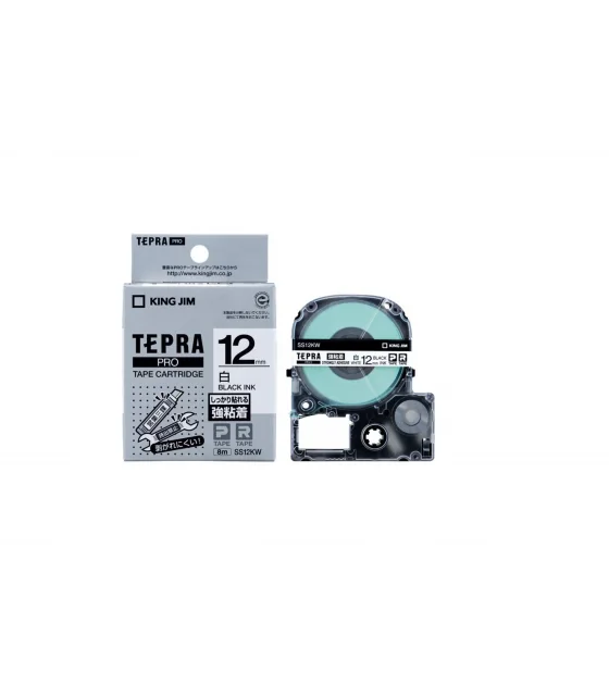 Tepra SS12KW (Chữ đen nền trắng, khổ 12mm, siêu dính)