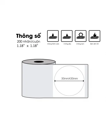 Nhãn tròn 30 x 30mm, màu trắng, KTR-3030-200 | ⓿❽❻❽❺⓿❺⓿❺❺ | Nhãn in, tem in, giấy in, băng nhãn, tape in | khuetu.vn