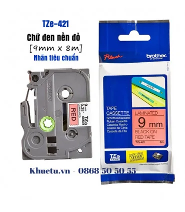 Brother TZe-421, khổ 9mm, dài 8m, Black on Red, chống thấm nước | ⓿❽❻❽❺⓿❺⓿❺❺ | Nhãn in, tem in, giấy in, băng nhãn, tape in |...