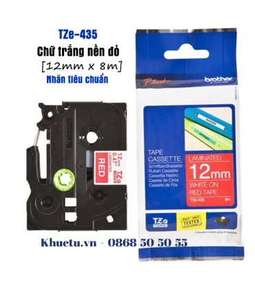 Brother TZe-435, khổ 12mm, dài 8m, White on Red, chống thấm nước | ⓿❽❻❽❺⓿❺⓿❺❺ | Nhãn in, tem in, giấy in, băng nhãn, tape in ...