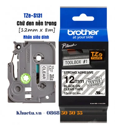 Brother TZe-S131, khổ 12mm, dài 8m, Black on Clear, siêu dính, chống thấm nước | ⓿❽❻❽❺⓿❺⓿❺❺ | Nhãn in, tem in, giấy in, băng ...