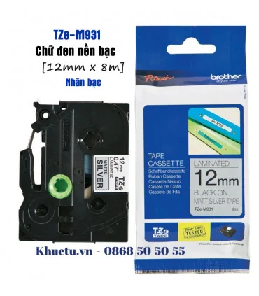 Brother TZe-M931, khổ 12mm, dài 8m, Black on Silver Matt, nhãn bạc, chống thấm nước | ⓿❽❻❽❺⓿❺⓿❺❺ | Nhãn in, tem in, giấy in, ...