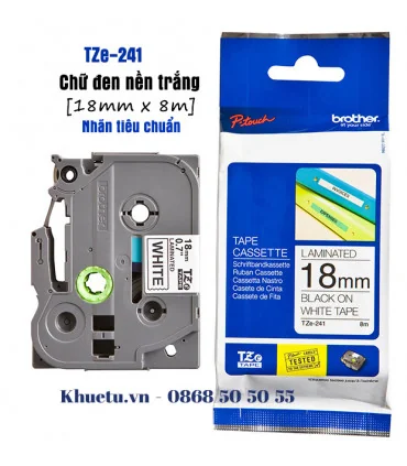 Brother TZe-241, khổ 18mm, dài 8m, Black on White, chống thấm nước | ⓿❽❻❽❺⓿❺⓿❺❺ | Nhãn in, tem in, giấy in, băng nhãn, tape i...