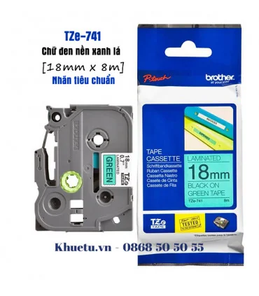 Brother TZe-741, khổ 18mm, dài 8m, Black on Green, chống thấm nước | ⓿❽❻❽❺⓿❺⓿❺❺ | Nhãn in, tem in, giấy in, băng nhãn, tape i...