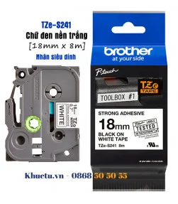 Brother TZe-S241, khổ 18mm, dài 8m, Black on White, siêu dính, chống thấm nước | ⓿❽❻❽❺⓿❺⓿❺❺ | Nhãn in, tem in, giấy in, băng ...