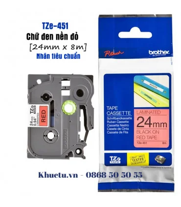 Brother TZe-451, khổ 24mm, dài 8m, Black on Red, chống thấm nước | ⓿❽❻❽❺⓿❺⓿❺❺ | Nhãn in, tem in, giấy in, băng nhãn, tape in ...