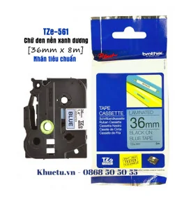 Brother TZe-561, khổ 36mm, dài 8m, Black on Blue, chống thấm nước | ⓿❽❻❽❺⓿❺⓿❺❺ | Nhãn in, tem in, giấy in, băng nhãn, tape in...