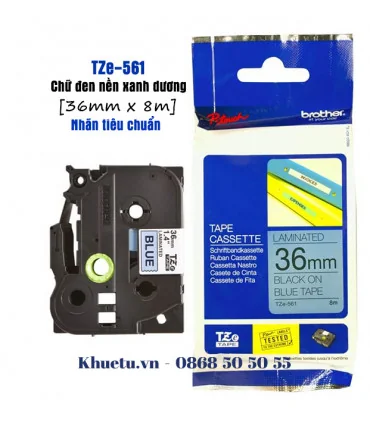 Brother TZe-561, khổ 36mm, dài 8m, Black on Blue, chống thấm nước | ⓿❽❻❽❺⓿❺⓿❺❺ | Nhãn in, tem in, giấy in, băng nhãn, tape in...