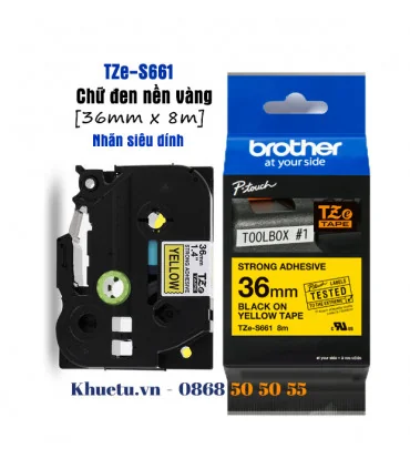 Brother TZe-S661, khổ 36mm, dài 8m, Black on Yellow, siêu dính, chống thấm nước | ⓿❽❻❽❺⓿❺⓿❺❺ | Nhãn in, tem in, giấy in, băng...