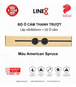 Bộ Ổ cắm thanh trượt Line8 (Lắp nổi/600mm/American Spruce) + 02 Ổ cắm | ⓿❽❻❽❺⓿❺⓿❺❺ | khuetu.vn