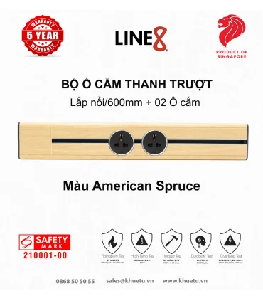 Bộ Ổ cắm thanh trượt Line8 (Lắp nổi/600mm/American Spruce) + 02 Ổ cắm | ⓿❽❻❽❺⓿❺⓿❺❺ | khuetu.vn