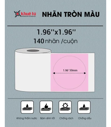 Nhãn tròn 50 x 50mm, màu hồng, KTR-5050-140PK | ⓿❽❻❽❺⓿❺⓿❺❺ | Nhãn in, tem in, giấy in, băng nhãn, tape in | khuetu.vn