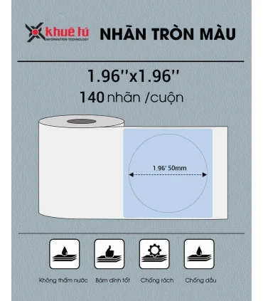 Nhãn tròn 50 x 50mm, màu xanh, KTR-5050-140BU | ⓿❽❻❽❺⓿❺⓿❺❺ | Nhãn in, tem in, giấy in, băng nhãn, tape in | khuetu.vn