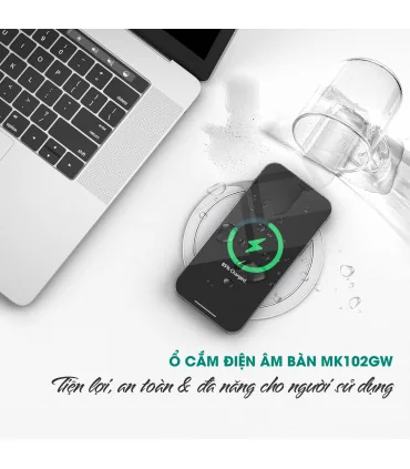 Ổ cắm điện âm bàn, có sạc không dây MK102GW (Trắng) | ⓿❽❻❽❺⓿❺⓿❺❺ | khuetu.vn