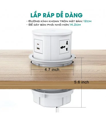 Ổ cắm điện âm bàn, có sạc không dây MK102GW (Trắng) | ⓿❽❻❽❺⓿❺⓿❺❺ | khuetu.vn