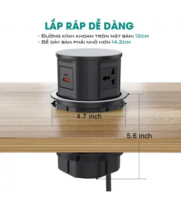 Ổ cắm điện âm bàn, có sạc không dây MK102GB (Xám đen) | ⓿❽❻❽❺⓿❺⓿❺❺ | khuetu.vn