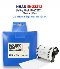 Nhãn film nhựa màu trắng EK-22212 (DK-22212), chống nước, 62mm x 15m (liên tục), tương thích DK-22212 | ⓿❽❻❽❺⓿❺⓿❺❺ | Nhãn in,...