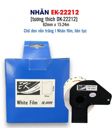 Nhãn film nhựa màu trắng EK-22212 (DK-22212), chống nước, 62mm x 15m (liên tục), tương thích DK-22212 | ⓿❽❻❽❺⓿❺⓿❺❺ | Nhãn in,...