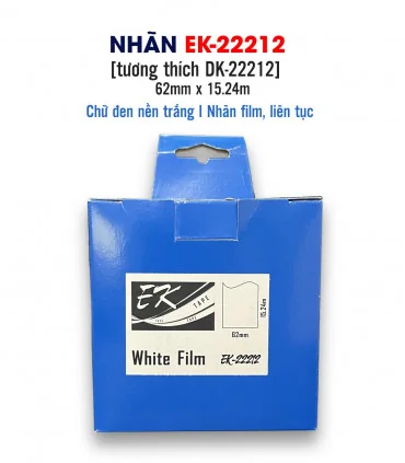 Nhãn film nhựa màu trắng EK-22212 (DK-22212), chống nước, 62mm x 15m (liên tục), tương thích DK-22212 | ⓿❽❻❽❺⓿❺⓿❺❺ | Nhãn in,...