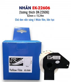 Nhãn film nhựa màu vàng EK-22606 (DK-22606), chống nước, 62mm x 15m (liên tục), tương thích DK-22606 | ⓿❽❻❽❺⓿❺⓿❺❺ | Nhãn in, ...