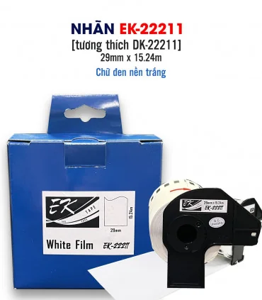 Nhãn film nhựa màu trắng EK-22211 (DK-22211), chống nước, 29mm x 15m (liên tục), tương thích DK-22211 | ⓿❽❻❽❺⓿❺⓿❺❺ | Nhãn in,...