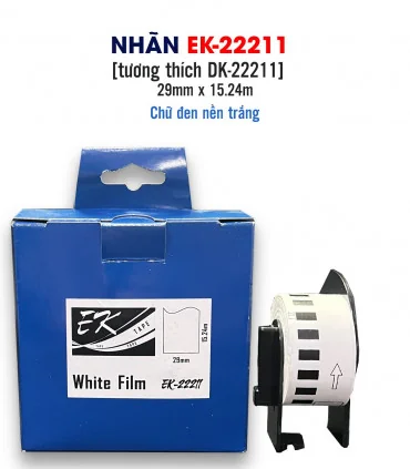Nhãn film nhựa màu trắng EK-22211 (DK-22211), chống nước, 29mm x 15m (liên tục), tương thích DK-22211 | ⓿❽❻❽❺⓿❺⓿❺❺ | Nhãn in,...