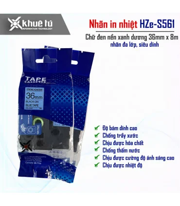 Nhãn in HZe-S561 (TZe-S561, TZ2-S561), 36mm x 8m, Black on Blue | ⓿❽❻❽❺⓿❺⓿❺❺ | Nhãn in, tem in, giấy in, băng nhãn, tape in |...