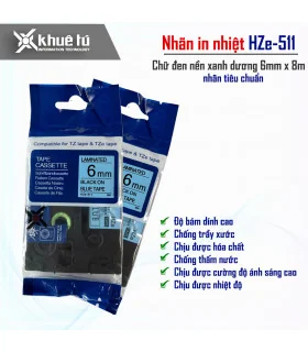 Nhãn in HZe-511 (TZe-511, TZ2-511), 6mm x 8m, Black on Blue | ⓿❽❻❽❺⓿❺⓿❺❺ | Nhãn in, tem in, giấy in, băng nhãn, tape in | khu...