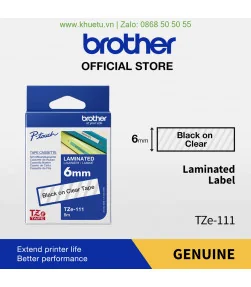 Brother TZe-111, khổ 6mm, dài 8m, Black on Clear, chống thấm nước | ⓿❽❻❽❺⓿❺⓿❺❺ | Nhãn in, tem in, giấy in, băng nhãn, tape in...