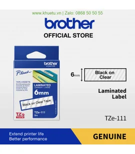 Brother TZe-111, khổ 6mm, dài 8m, Black on Clear, chống thấm nước | ⓿❽❻❽❺⓿❺⓿❺❺ | Nhãn in, tem in, giấy in, băng nhãn, tape in...