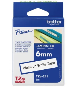 Brother TZe-211, khổ 6mm, dài 8m, Black on White, chống thấm nước | ⓿❽❻❽❺⓿❺⓿❺❺ | Nhãn in, tem in, giấy in, băng nhãn, tape in...