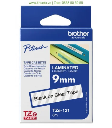 Brother TZe-121, khổ 9mm, dài 8m, Black on Clear, chống thấm nước | ⓿❽❻❽❺⓿❺⓿❺❺ | Nhãn in, tem in, giấy in, băng nhãn, tape in...