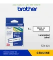 Brother TZe-221, khổ 9mm, dài 8m, Black on White, chống thấm nước