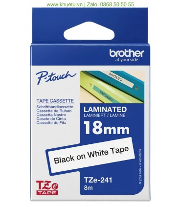 Brother TZe-241, khổ 18mm, dài 8m, Black on White, chống thấm nước | ⓿❽❻❽❺⓿❺⓿❺❺ | Nhãn in, tem in, giấy in, băng nhãn, tape i...